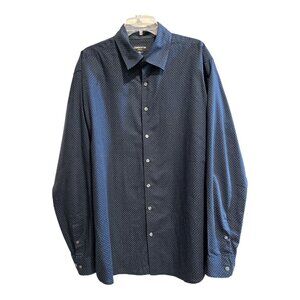 Claiborne Stretch Long Sleeve Button Shirt Blue w/ White Dots Men's Size XLT